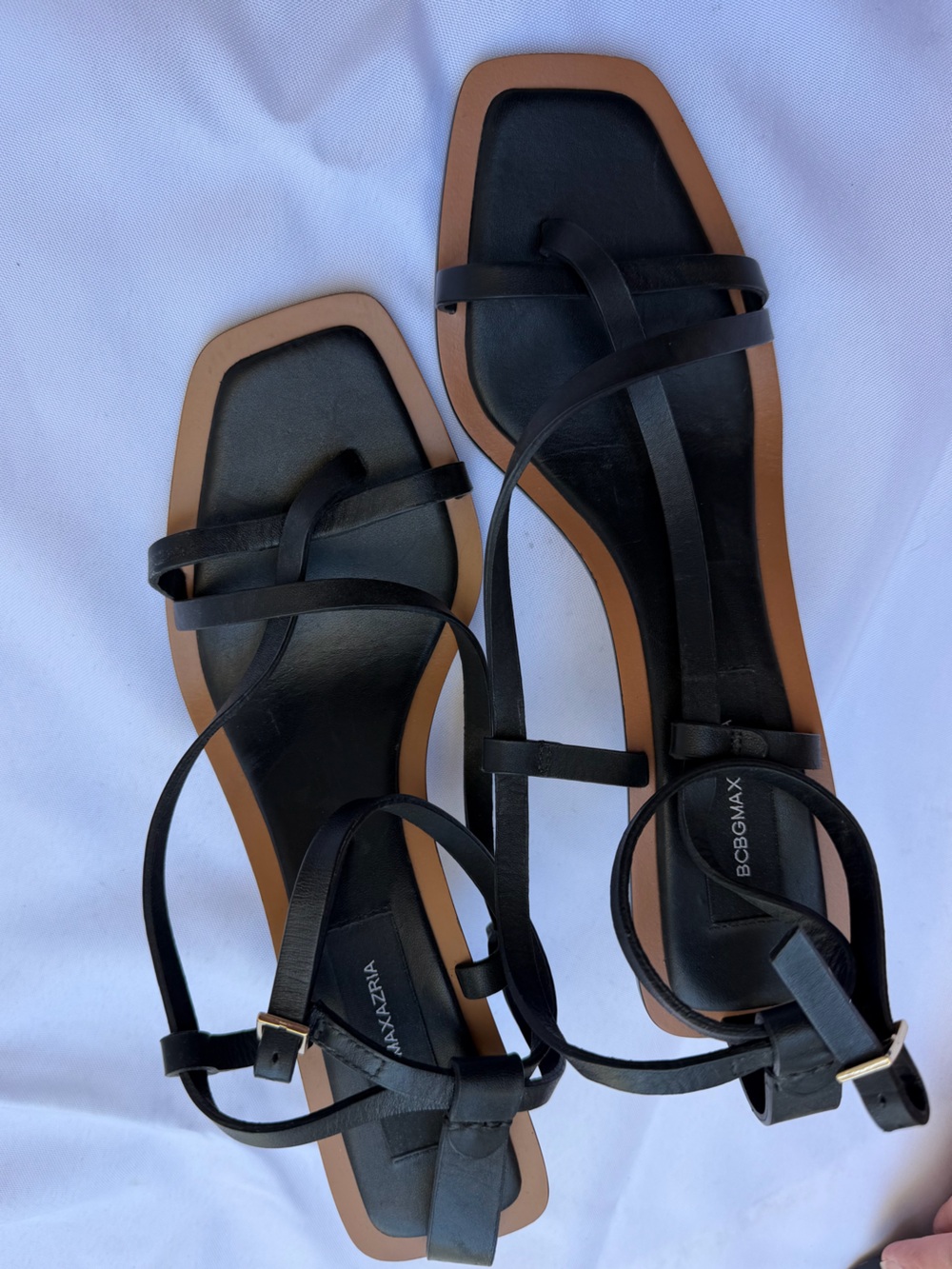 BCBGMaxAzria Black Strappy Ankle-Tie Flat Sandals - Picture 3 of 4